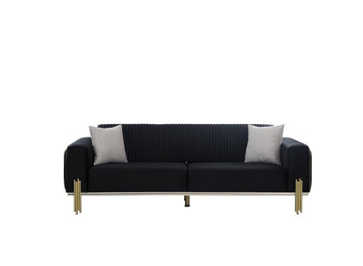 Modern Black Three Seater with Stainless Steel Upholstery Couch Sofas Design
